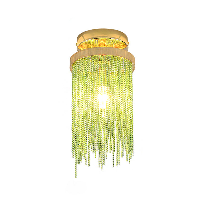 Cascading Fringe Small Flushmount Modern Aluminum 1-Light Green/Gold/Blue Semi Flush Ceiling Light Clearhalo 'Ceiling Lights' 'Close To Ceiling Lights' 'Close to ceiling' 'Semi-flushmount' Lighting' 759878