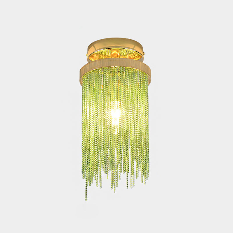 Cascading Fringe Small Flushmount Modern Aluminum 1-Light Green/Gold/Blue Semi Flush Ceiling Light Clearhalo 'Ceiling Lights' 'Close To Ceiling Lights' 'Close to ceiling' 'Semi-flushmount' Lighting' 759879