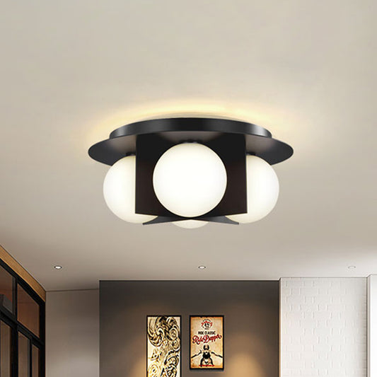 3-Light Bedroom Ceiling Lamp Postmodern Black/Gold/Chrome Flush Mounted Light with Globe Milky Glass Shade Black Clearhalo 'Ceiling Lights' 'Close To Ceiling Lights' 'Close to ceiling' 'Flush mount' Lighting' 759884