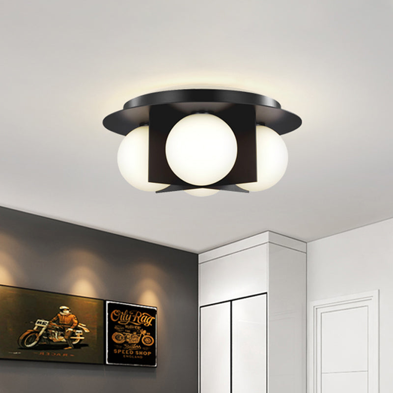 3-Light Bedroom Ceiling Lamp Postmodern Black/Gold/Chrome Flush Mounted Light with Globe Milky Glass Shade Clearhalo 'Ceiling Lights' 'Close To Ceiling Lights' 'Close to ceiling' 'Flush mount' Lighting' 759885