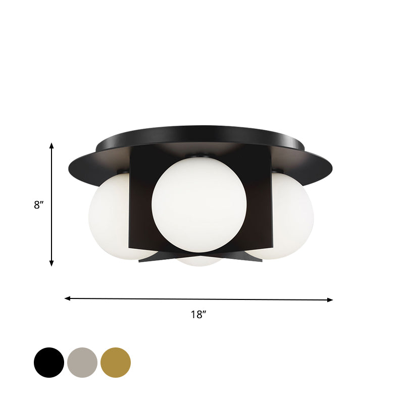 3-Light Bedroom Ceiling Lamp Postmodern Black/Gold/Chrome Flush Mounted Light with Globe Milky Glass Shade Clearhalo 'Ceiling Lights' 'Close To Ceiling Lights' 'Close to ceiling' 'Flush mount' Lighting' 759887