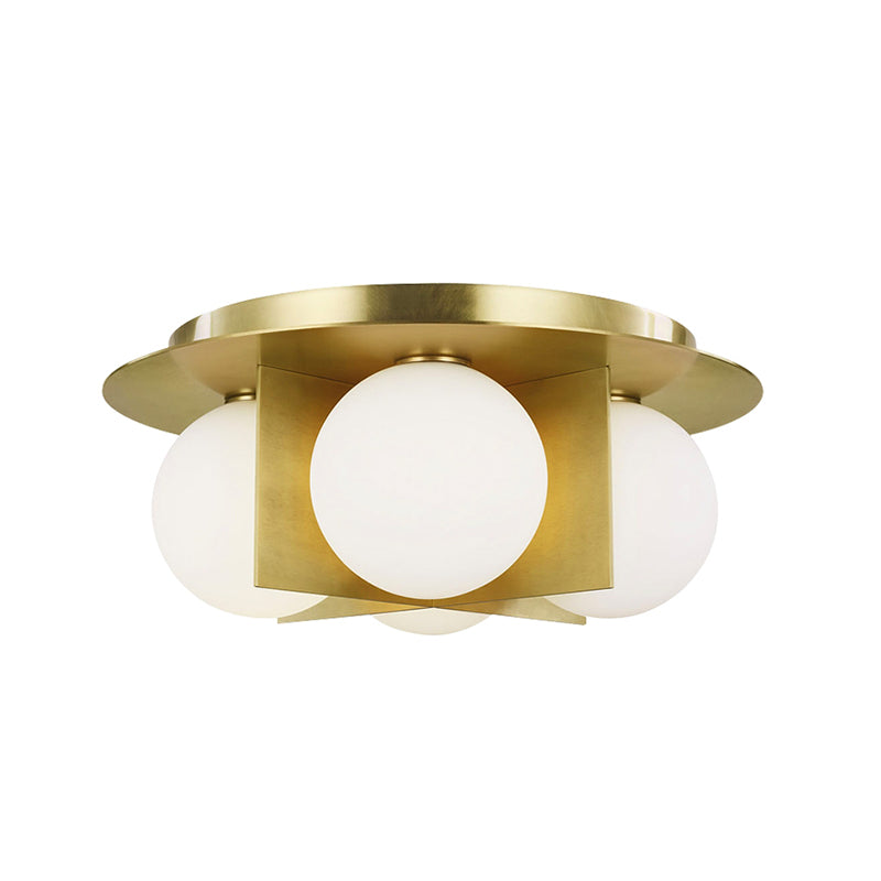 3-Light Bedroom Ceiling Lamp Postmodern Black/Gold/Chrome Flush Mounted Light with Globe Milky Glass Shade Clearhalo 'Ceiling Lights' 'Close To Ceiling Lights' 'Close to ceiling' 'Flush mount' Lighting' 759894