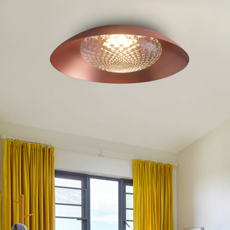 Copper Bowl Ceiling Flush Modernist 1 Bulb Metal Flush Light Fixture with Grid Glass Cover Copper Clearhalo 'Ceiling Lights' 'Close To Ceiling Lights' 'Close to ceiling' 'Flush mount' Lighting' 759896