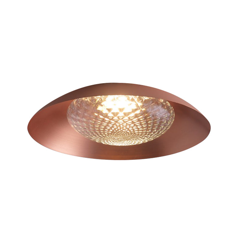 Copper Bowl Ceiling Flush Modernist 1 Bulb Metal Flush Light Fixture with Grid Glass Cover Clearhalo 'Ceiling Lights' 'Close To Ceiling Lights' 'Close to ceiling' 'Flush mount' Lighting' 759897