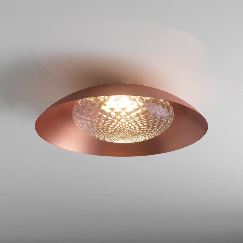 Copper Bowl Ceiling Flush Modernist 1 Bulb Metal Flush Light Fixture with Grid Glass Cover Clearhalo 'Ceiling Lights' 'Close To Ceiling Lights' 'Close to ceiling' 'Flush mount' Lighting' 759898