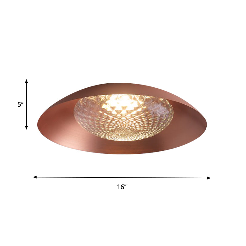 Copper Bowl Ceiling Flush Modernist 1 Bulb Metal Flush Light Fixture with Grid Glass Cover Clearhalo 'Ceiling Lights' 'Close To Ceiling Lights' 'Close to ceiling' 'Flush mount' Lighting' 759899