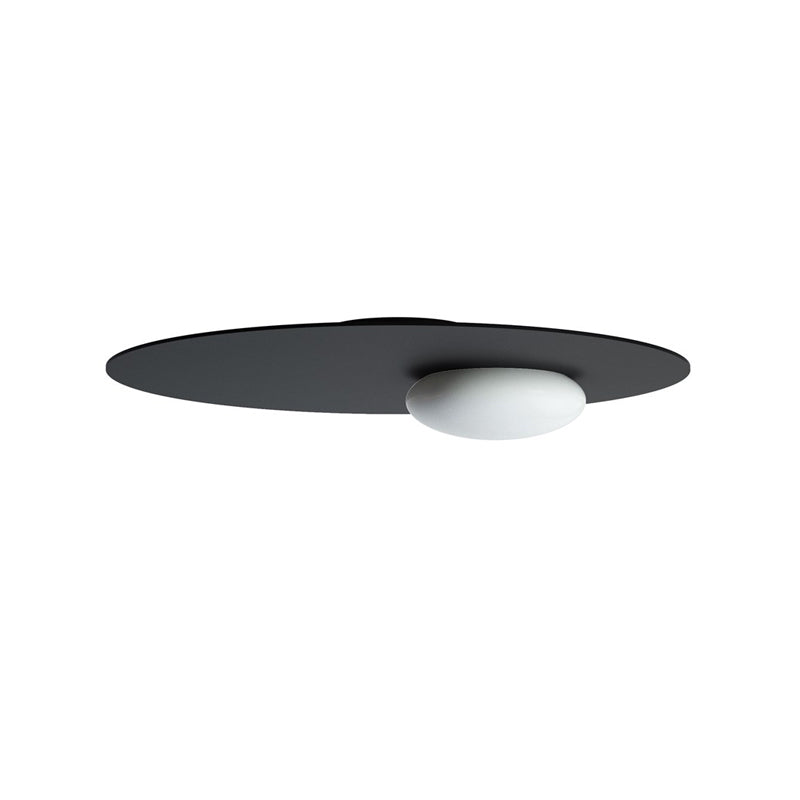 Cream Glass Ovoid Flush Mount Lamp Designer 1 Light Ceiling Lighting with Black/Brass Disk Top Clearhalo 'Ceiling Lights' 'Close To Ceiling Lights' 'Close to ceiling' 'Flush mount' Lighting' 759906