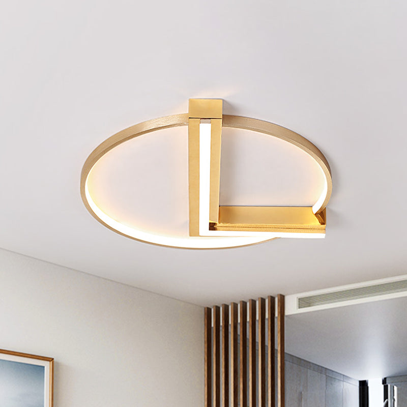 Gold Clock Flush Ceiling Light Minimalist Aluminum LED Flush Mount Lighting Fixture for Living Room, 18"/23.5" Width Gold Clearhalo 'Ceiling Lights' 'Close To Ceiling Lights' 'Close to ceiling' 'Flush mount' Lighting' 759908