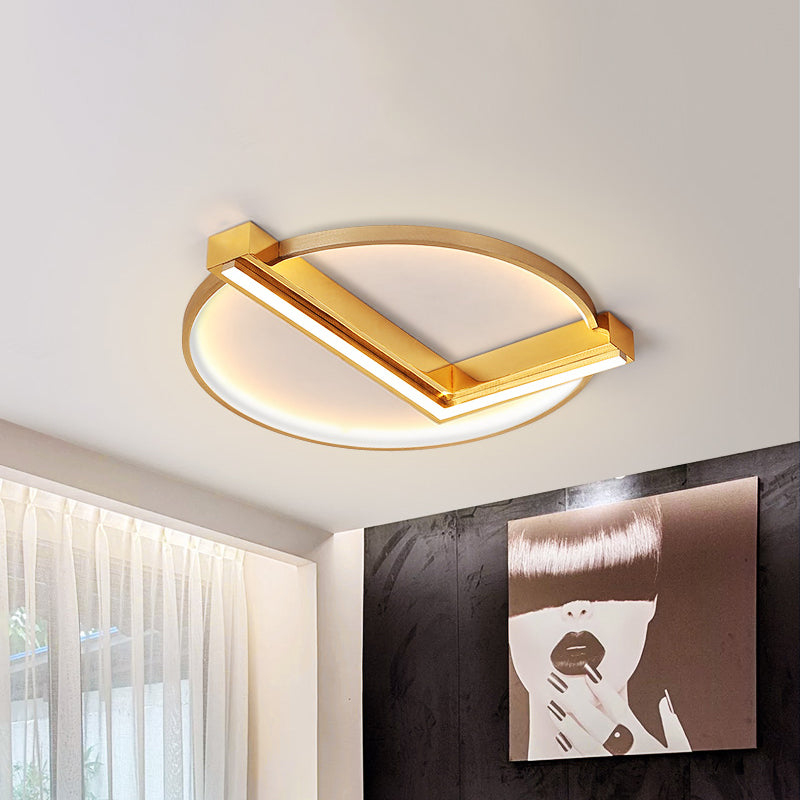 Gold Clock Flush Ceiling Light Minimalist Aluminum LED Flush Mount Lighting Fixture for Living Room, 18"/23.5" Width Clearhalo 'Ceiling Lights' 'Close To Ceiling Lights' 'Close to ceiling' 'Flush mount' Lighting' 759909