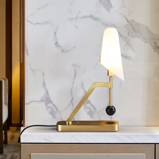 Postmodern 1 Bulb Table Lamp Brass Half-Trapezoid Nightstand Light with Cream Glass Shade Brass Clearhalo 'Lamps' 'Table Lamps' Lighting' 759949