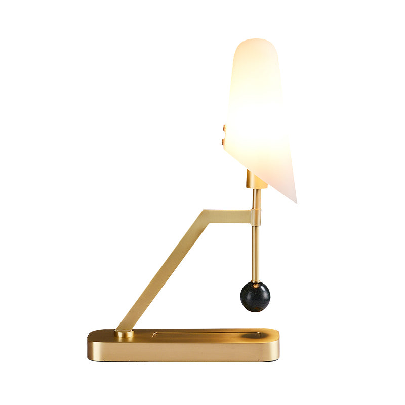 Postmodern 1 Bulb Table Lamp Brass Half-Trapezoid Nightstand Light with Cream Glass Shade Clearhalo 'Lamps' 'Table Lamps' Lighting' 759951
