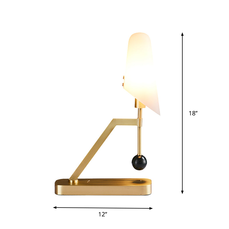 Postmodern 1 Bulb Table Lamp Brass Half-Trapezoid Nightstand Light with Cream Glass Shade Clearhalo 'Lamps' 'Table Lamps' Lighting' 759952
