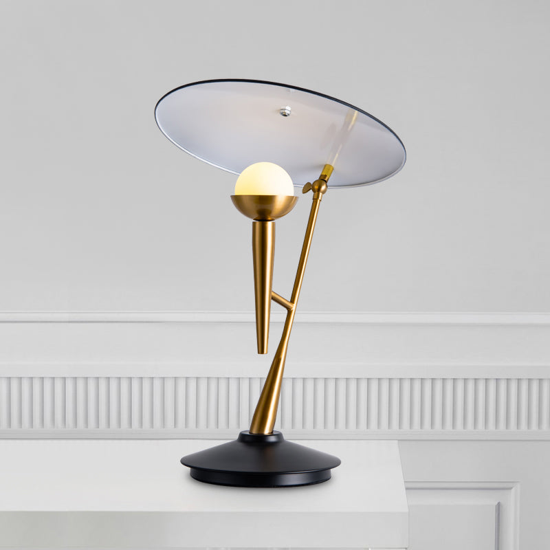 Mid Century Gramophone Table Light Metal 1-Light Living Room Nightstand Lamp in Black and Gold with Adjustable Disc Shade Clearhalo 'Lamps' 'Table Lamps' Lighting' 759958