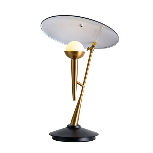 Mid Century Gramophone Table Light Metal 1-Light Living Room Nightstand Lamp in Black and Gold with Adjustable Disc Shade Clearhalo 'Lamps' 'Table Lamps' Lighting' 759959