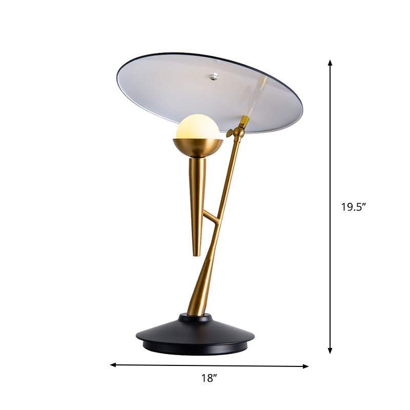 Mid Century Gramophone Table Light Metal 1-Light Living Room Nightstand Lamp in Black and Gold with Adjustable Disc Shade Clearhalo 'Lamps' 'Table Lamps' Lighting' 759960