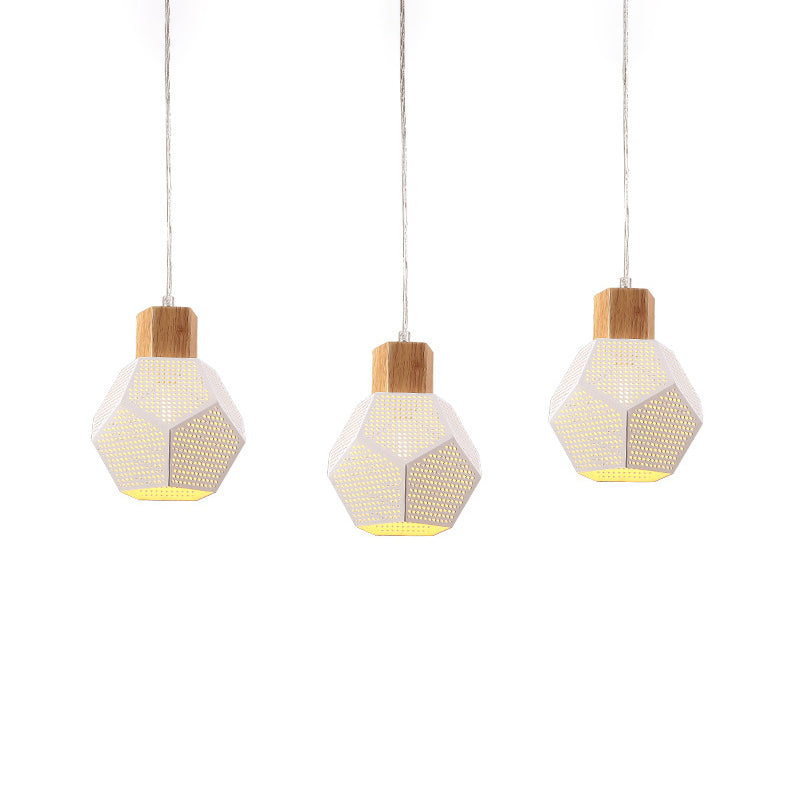 Iron Faceted Mesh Bottle Pendant Lamp Nordic 3-Bulb White and Wood Multi Light Ceiling Light over Table Clearhalo 'Ceiling Lights' 'Modern Pendants' 'Modern' 'Pendant Lights' 'Pendants' Lighting' 759966