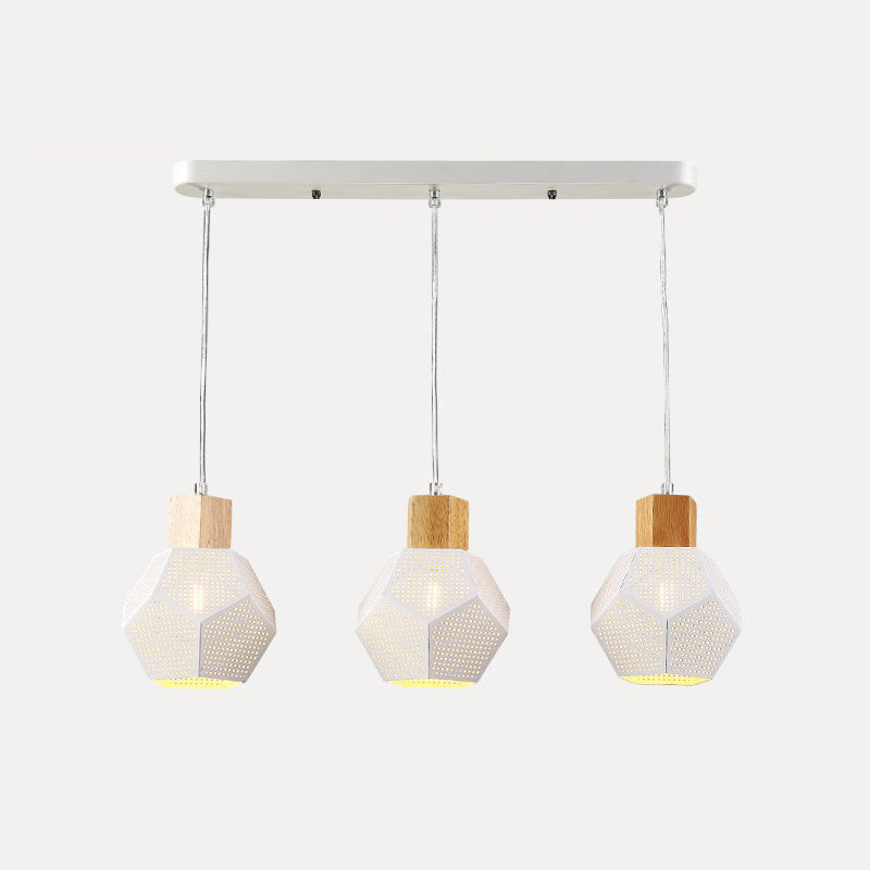 Iron Faceted Mesh Bottle Pendant Lamp Nordic 3-Bulb White and Wood Multi Light Ceiling Light over Table Clearhalo 'Ceiling Lights' 'Modern Pendants' 'Modern' 'Pendant Lights' 'Pendants' Lighting' 759967