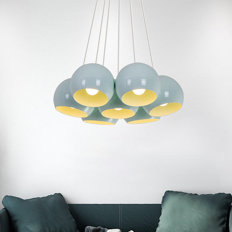 Blue Dome Multi Hanging Light Macaron 7 Heads Iron Ceiling Pendant Lamp for Living Room Blue Clearhalo 'Ceiling Lights' 'Modern Pendants' 'Modern' 'Pendant Lights' 'Pendants' Lighting' 759969