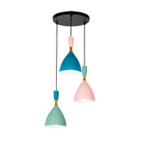 Macaron Cluster Funnel Pendant Aluminum 3-Light Loft House Ceiling Suspension Lamp in Green-Pink-Blue Clearhalo 'Ceiling Lights' 'Modern Pendants' 'Modern' 'Pendant Lights' 'Pendants' Lighting' 759975