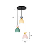 Macaron 3 Light Cluster Pendant Green-Yellow-Pink Cup Hanging Light Fixture with Aluminum Shade Clearhalo 'Ceiling Lights' 'Modern Pendants' 'Modern' 'Pendant Lights' 'Pendants' Lighting' 759980