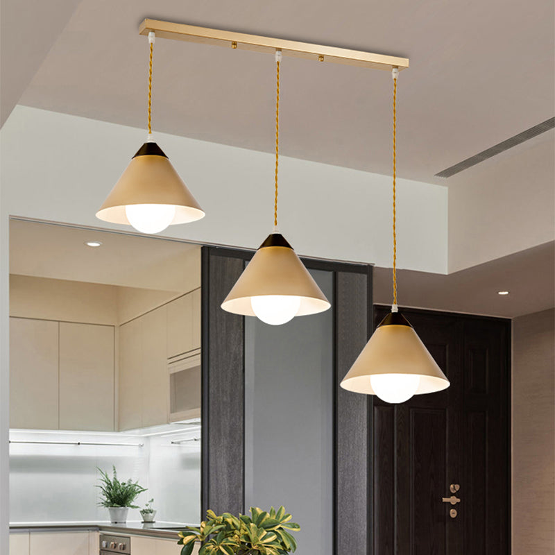 Conical Metal Multiple Hanging Light Postmodern 3 Heads Black and Gold Pendant Lamp with Round/Linear Canopy Clearhalo 'Ceiling Lights' 'Modern Pendants' 'Modern' 'Pendant Lights' 'Pendants' Lighting' 759982