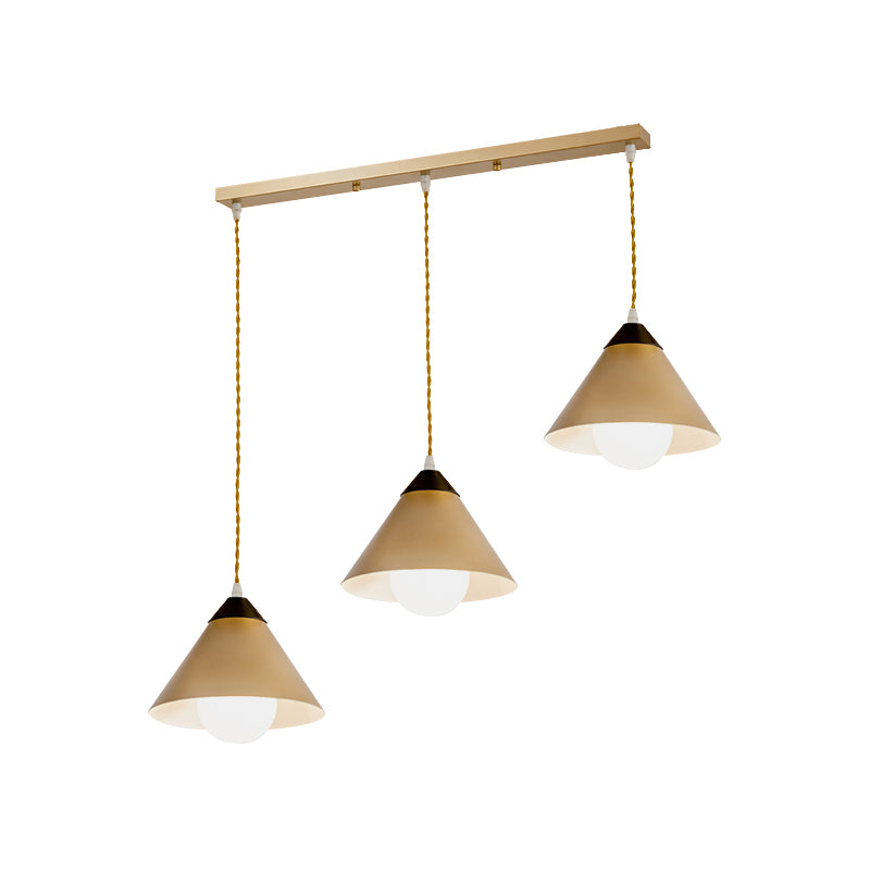 Conical Metal Multiple Hanging Light Postmodern 3 Heads Black and Gold Pendant Lamp with Round/Linear Canopy Clearhalo 'Ceiling Lights' 'Modern Pendants' 'Modern' 'Pendant Lights' 'Pendants' Lighting' 759983