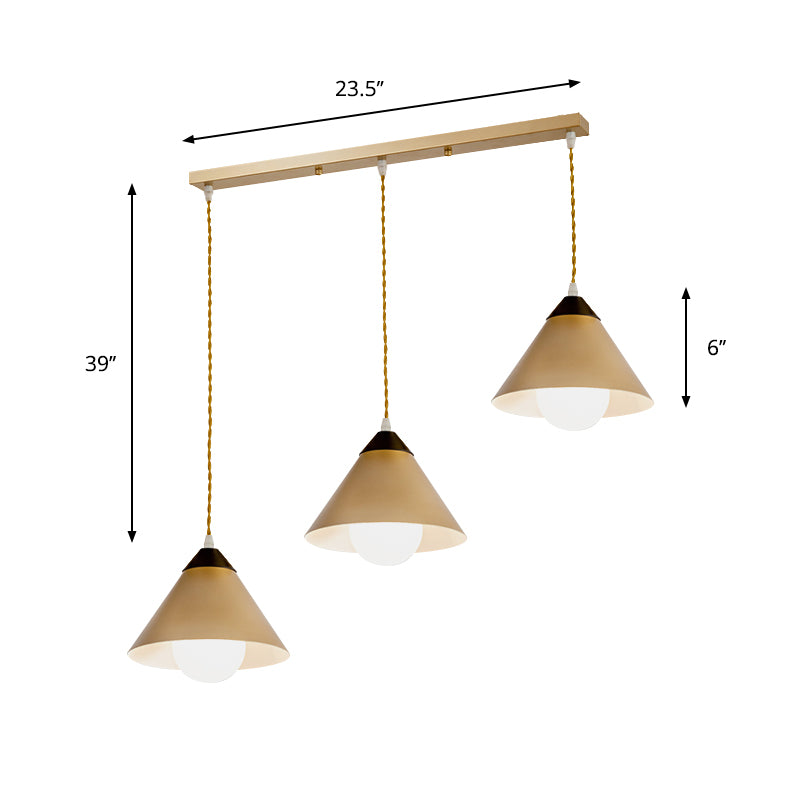 Conical Metal Multiple Hanging Light Postmodern 3 Heads Black and Gold Pendant Lamp with Round/Linear Canopy Clearhalo 'Ceiling Lights' 'Modern Pendants' 'Modern' 'Pendant Lights' 'Pendants' Lighting' 759984