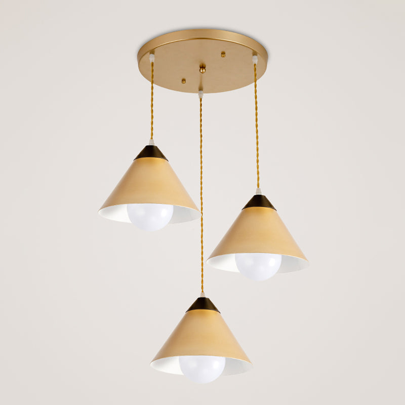 Conical Metal Multiple Hanging Light Postmodern 3 Heads Black and Gold Pendant Lamp with Round/Linear Canopy Clearhalo 'Ceiling Lights' 'Modern Pendants' 'Modern' 'Pendant Lights' 'Pendants' Lighting' 759988