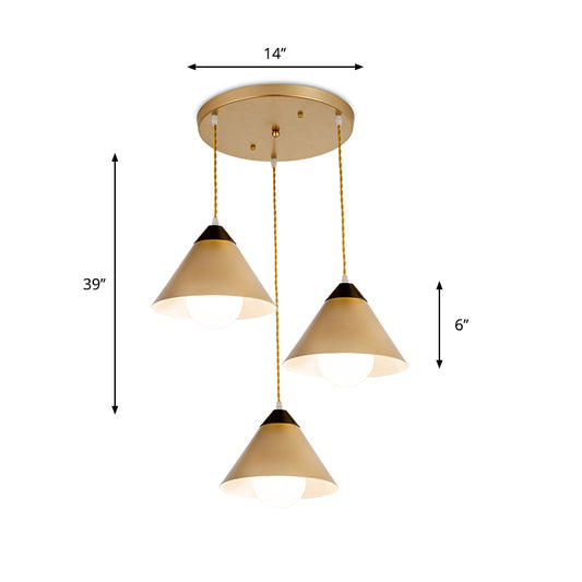 Conical Metal Multiple Hanging Light Postmodern 3 Heads Black and Gold Pendant Lamp with Round/Linear Canopy Clearhalo 'Ceiling Lights' 'Modern Pendants' 'Modern' 'Pendant Lights' 'Pendants' Lighting' 759989