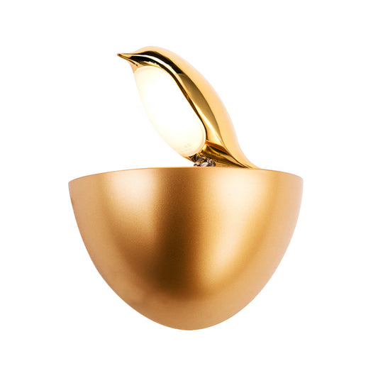 Silver/Gold Birdie Wall Lamp Kids Aluminum LED Sconce Light Fixture with Quarter Sphere Stand Clearhalo 'Wall Lamps & Sconces' 'Wall Lights' Lighting' 760083