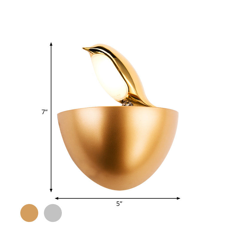 Silver/Gold Birdie Wall Lamp Kids Aluminum LED Sconce Light Fixture with Quarter Sphere Stand Clearhalo 'Wall Lamps & Sconces' 'Wall Lights' Lighting' 760085