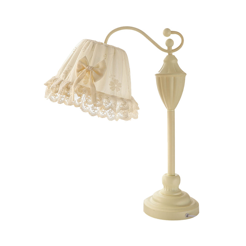 Kids Truncated Cone Nightstand Light Fabric 1-Light Girl Bedroom Table Lighting with Lace Trim in White Clearhalo 'Lamps' 'Table Lamps' Lighting' 760092