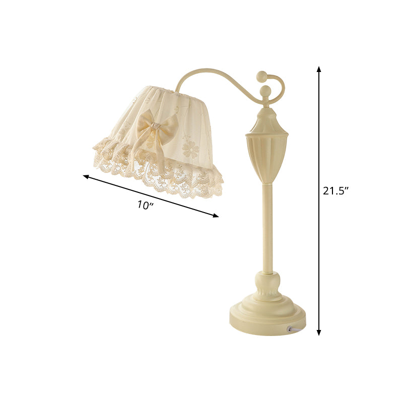Kids Truncated Cone Nightstand Light Fabric 1-Light Girl Bedroom Table Lighting with Lace Trim in White Clearhalo 'Lamps' 'Table Lamps' Lighting' 760093