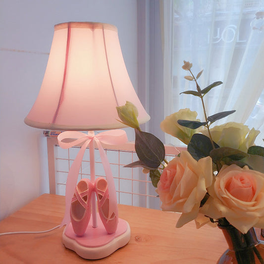 Fabric Flare Night Stand Light Kids Single-Bulb Pink Table Light with Ribbon and Ballet Shoes Ornament Pink Clearhalo 'Lamps' 'Table Lamps' Lighting' 760102