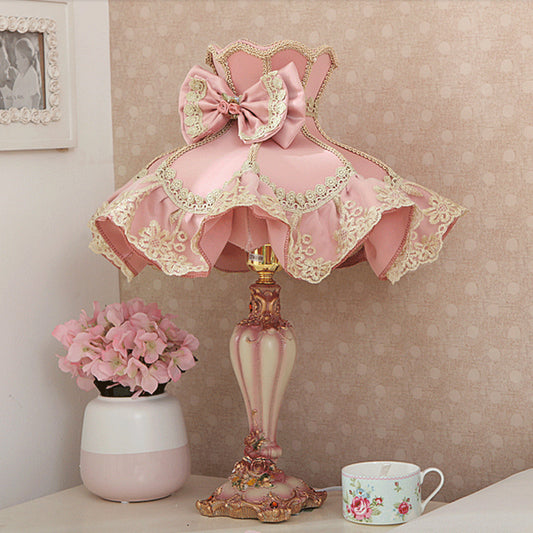 Pink Court Dress Nightstand Lamp Kids 1 Bulb Fabric Table Lighting with Lace Frill Pink Clearhalo 'Lamps' 'Table Lamps' Lighting' 760122