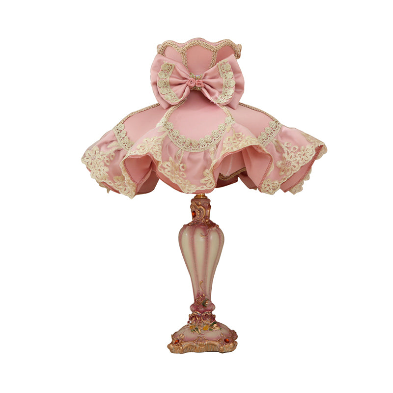 Pink Court Dress Nightstand Lamp Kids 1 Bulb Fabric Table Lighting with Lace Frill Clearhalo 'Lamps' 'Table Lamps' Lighting' 760123