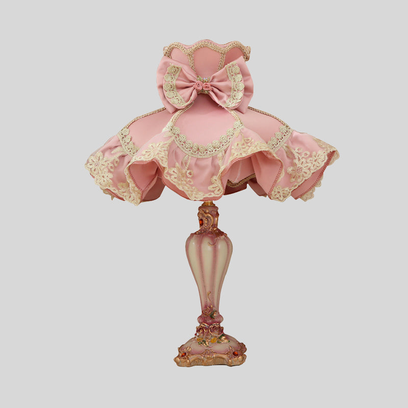 Pink Court Dress Nightstand Lamp Kids 1 Bulb Fabric Table Lighting with Lace Frill Clearhalo 'Lamps' 'Table Lamps' Lighting' 760124
