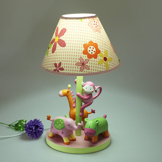 Resin Zoological Garden Night Lamp Cartoon 1 Bulb Pink Table Light with Printed Fabric Lamp Shade Pink Clearhalo 'Lamps' 'Table Lamps' Lighting' 760142