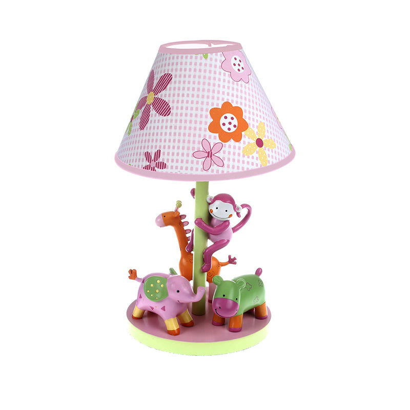 Resin Zoological Garden Night Lamp Cartoon 1 Bulb Pink Table Light with Printed Fabric Lamp Shade Clearhalo 'Lamps' 'Table Lamps' Lighting' 760143