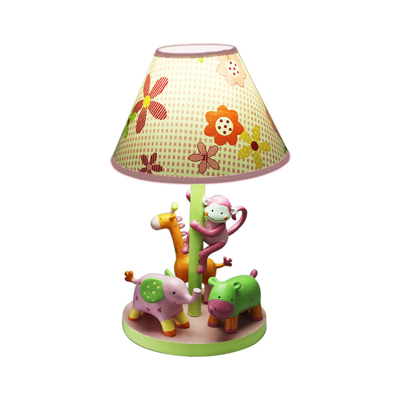 Resin Zoological Garden Night Lamp Cartoon 1 Bulb Pink Table Light with Printed Fabric Lamp Shade Clearhalo 'Lamps' 'Table Lamps' Lighting' 760144