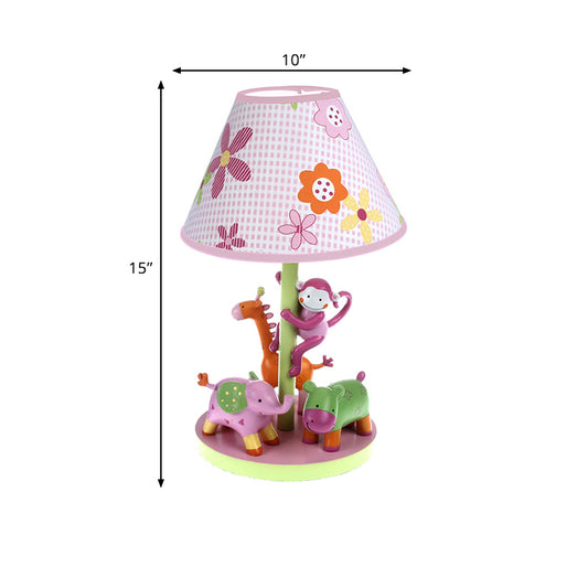 Resin Zoological Garden Night Lamp Cartoon 1 Bulb Pink Table Light with Printed Fabric Lamp Shade Clearhalo 'Lamps' 'Table Lamps' Lighting' 760145