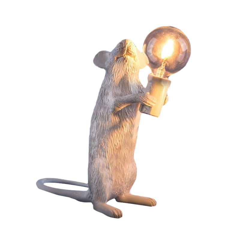 Resin Servant Mouse Night Light Kids Novelty 1 Bulb White Table Lighting for Bedside Clearhalo 'Lamps' 'Table Lamps' Lighting' 760179