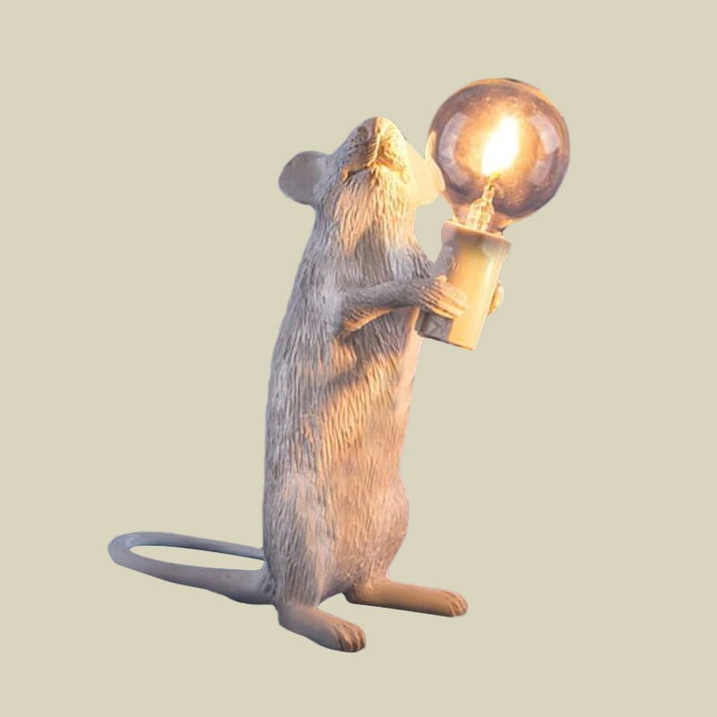 Resin Servant Mouse Night Light Kids Novelty 1 Bulb White Table Lighting for Bedside Clearhalo 'Lamps' 'Table Lamps' Lighting' 760180