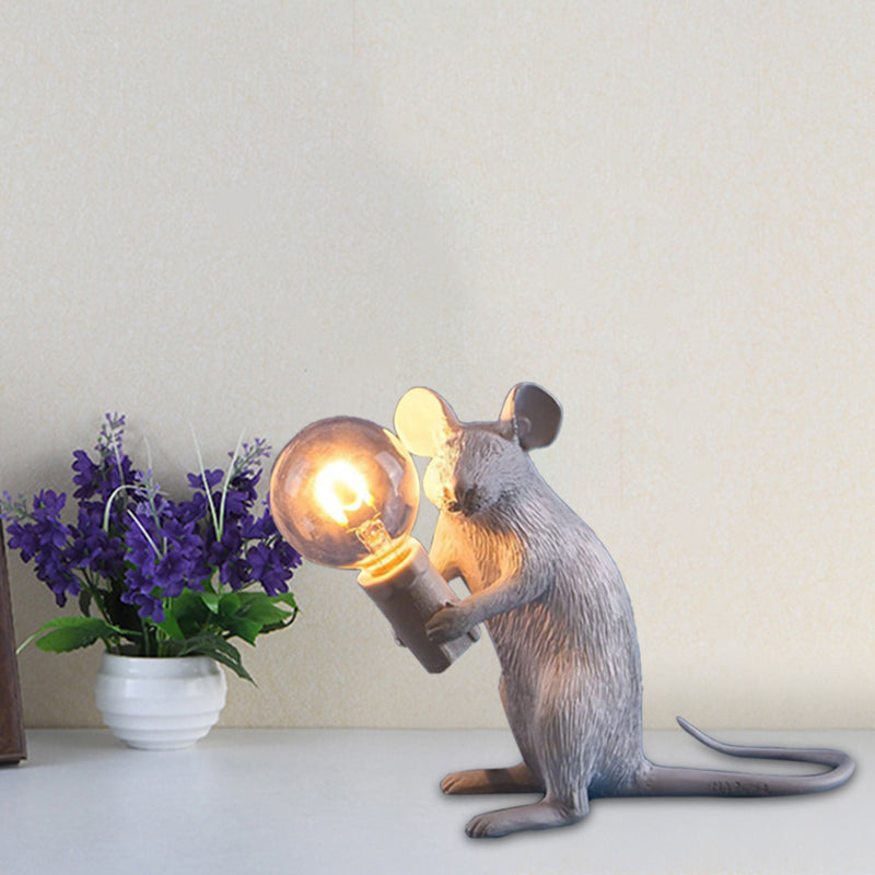 Resin Servant Mouse Night Light Kids Novelty 1 Bulb White Table Lighting for Bedside White A Clearhalo 'Lamps' 'Table Lamps' Lighting' 760182