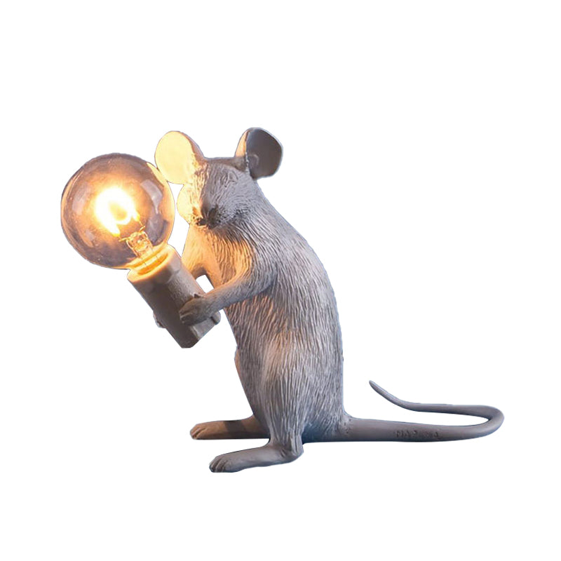 Resin Servant Mouse Night Light Kids Novelty 1 Bulb White Table Lighting for Bedside Clearhalo 'Lamps' 'Table Lamps' Lighting' 760184