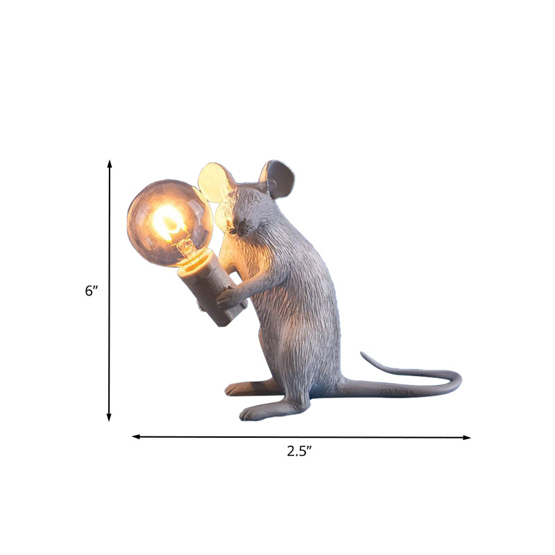Resin Servant Mouse Night Light Kids Novelty 1 Bulb White Table Lighting for Bedside Clearhalo 'Lamps' 'Table Lamps' Lighting' 760185