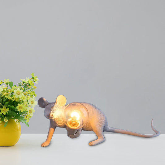 Resin Servant Mouse Night Light Kids Novelty 1 Bulb White Table Lighting for Bedside White C Clearhalo 'Lamps' 'Table Lamps' Lighting' 760186