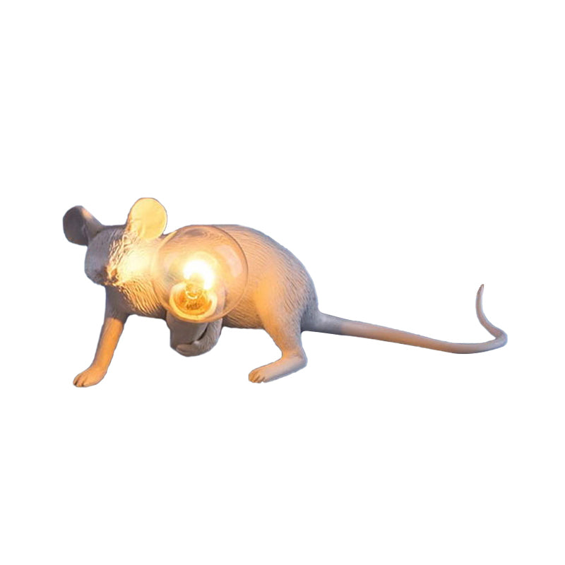 Resin Servant Mouse Night Light Kids Novelty 1 Bulb White Table Lighting for Bedside Clearhalo 'Lamps' 'Table Lamps' Lighting' 760188