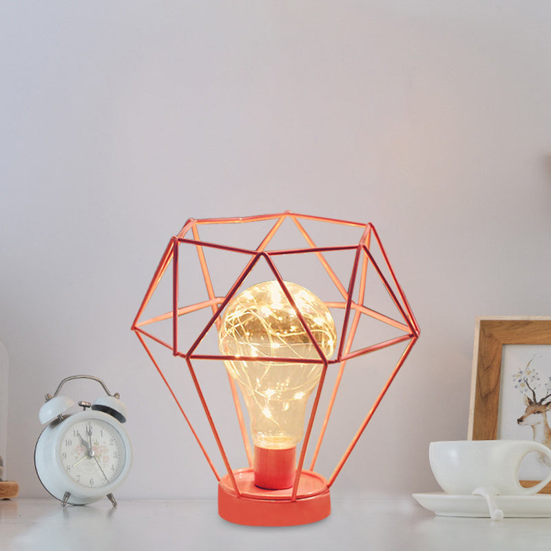 Macaron Diamond/Geometric Nightstand Lamp Iron Girl's Room LED Table Light in Black/Pink with Glow String Inside Clearhalo 'Night Lights' 'Wall Lights' Lighting' 760198