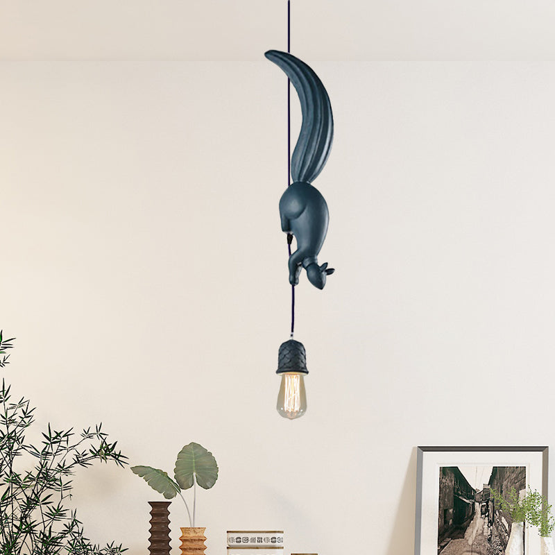 Kids Exposed Bulb Resin Drop Pendant Single Hanging Ceiling Light in White/Black/Brown with Squirrel Tracking Pinecone Design Black Clearhalo 'Ceiling Lights' 'Pendant Lights' 'Pendants' Lighting' 760204_c0cd9174-3e91-4277-8cd7-485b520a4b70